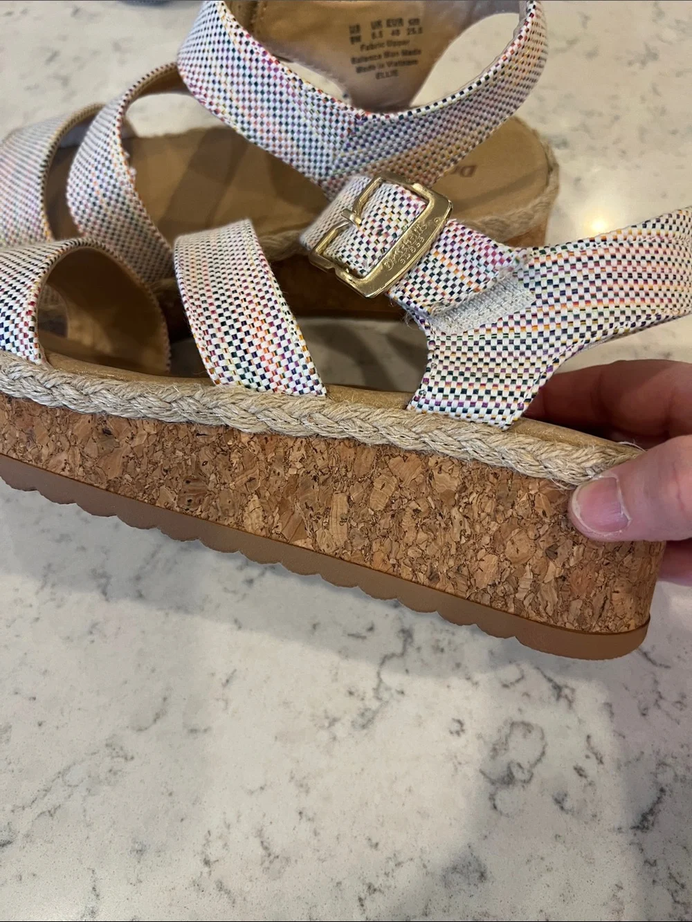 New Dr. Scholl's Multicolor Sparkle Wedge Sandals with Tan Footbed